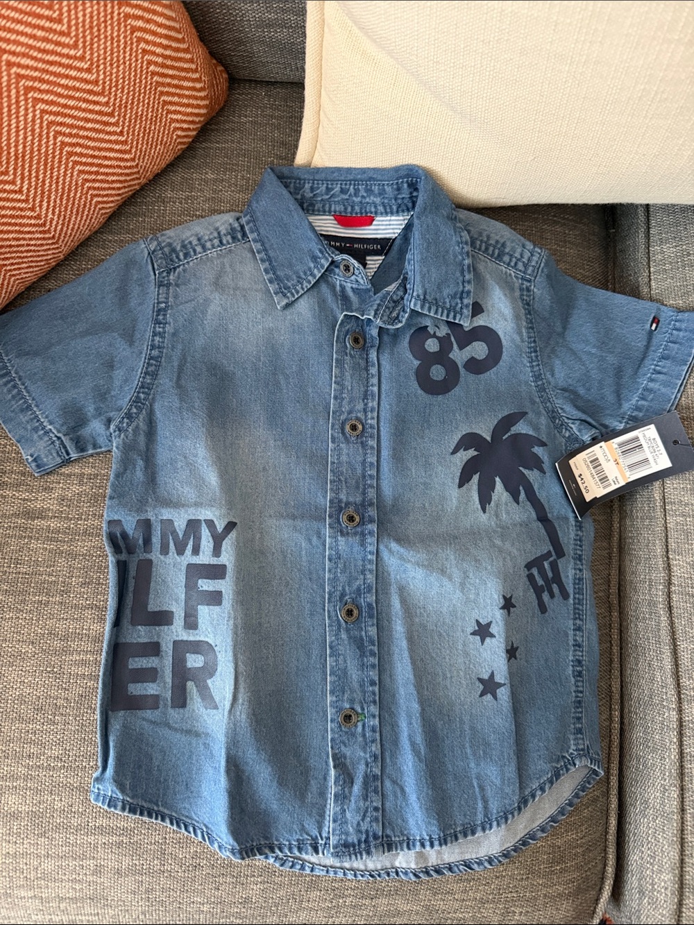 Tommy Hilfiger Boys' Blue Denim Short-Sleeve Shirt 2T NWT